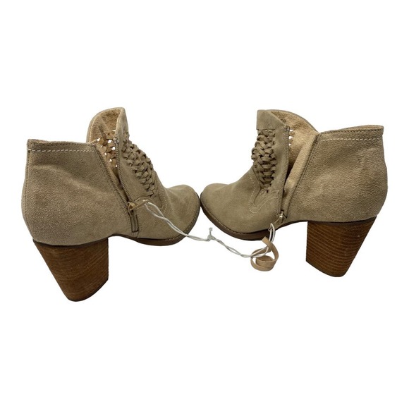 NEW Altar'd State Ankle Boots 7.5 Beige Faux Leather Almond Toe Block Heel Suede - Picture 5 of 8